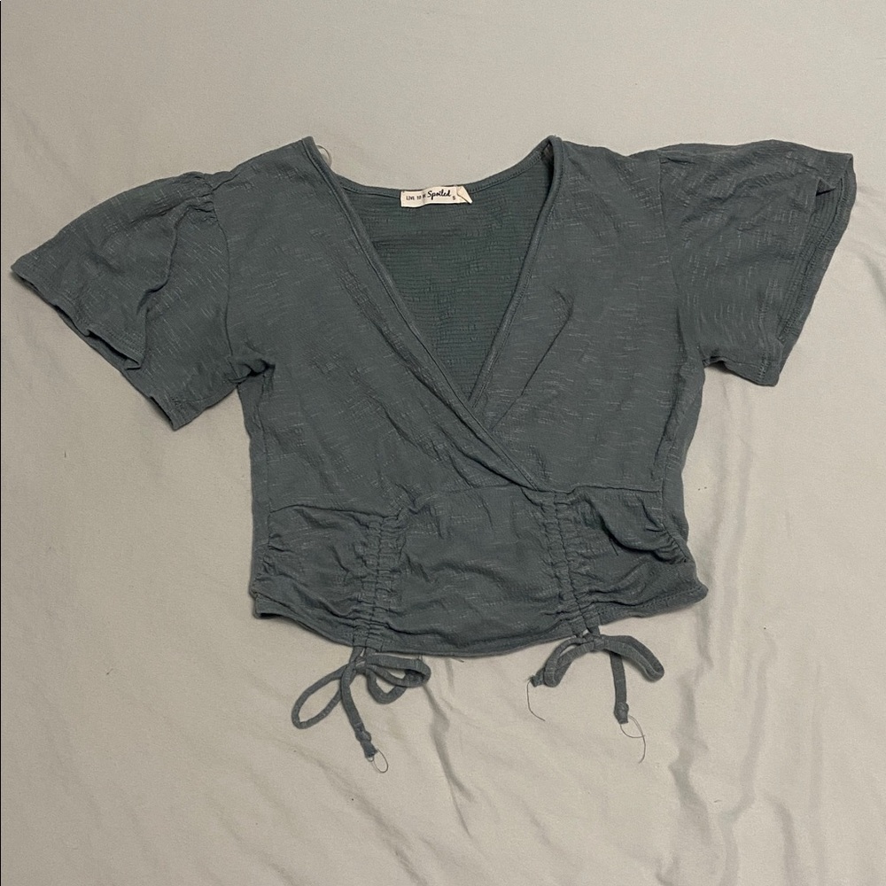Teal Wrap Top with Short Sleeves